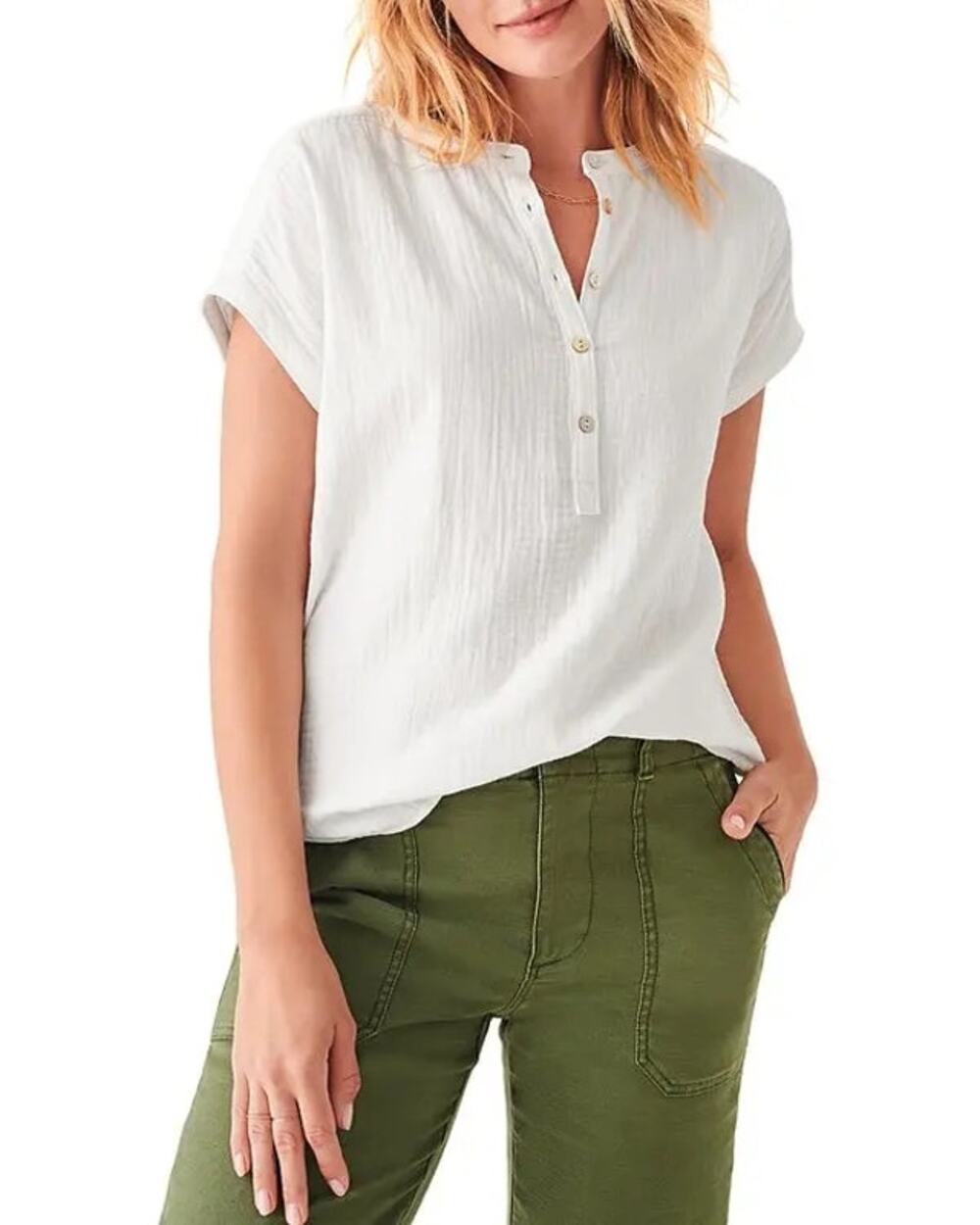 Faherty Desmond Gauze Top Women’s XS White Organic Cotton Short Sleeve